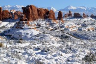 Turret Arch and La Sal Mountains in Winter - Arches National Park, Utah Turret Arch and La Sal Mountains in Winter - Arches National Park, Utah